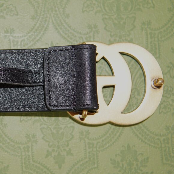 GUCCI Black Grain Leather Interlocking GG 33 mm MARMONT Belt 32/80 - Picture 3 of 4